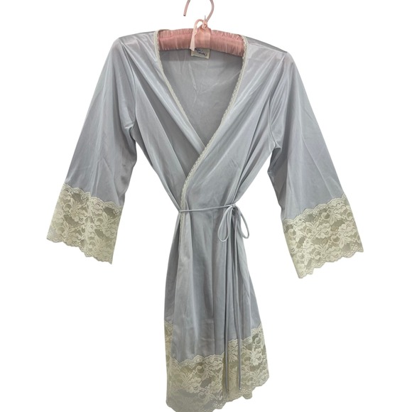 Night Winks Other - Vintage Lace Trim Kimono Robe S Sheer Coquette Boudoir Bell Sleeve‎